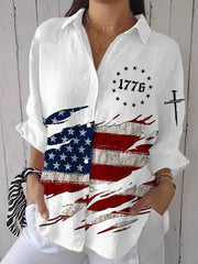 Women's Independence Day American Flag Print Casual Shirt