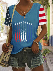 Women's Independence Day Red White Blue Flag Print Casual T-shirt