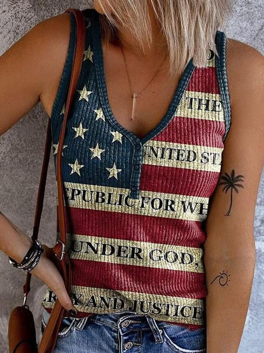 Women's Independence Day American Flag Print Casual Vest