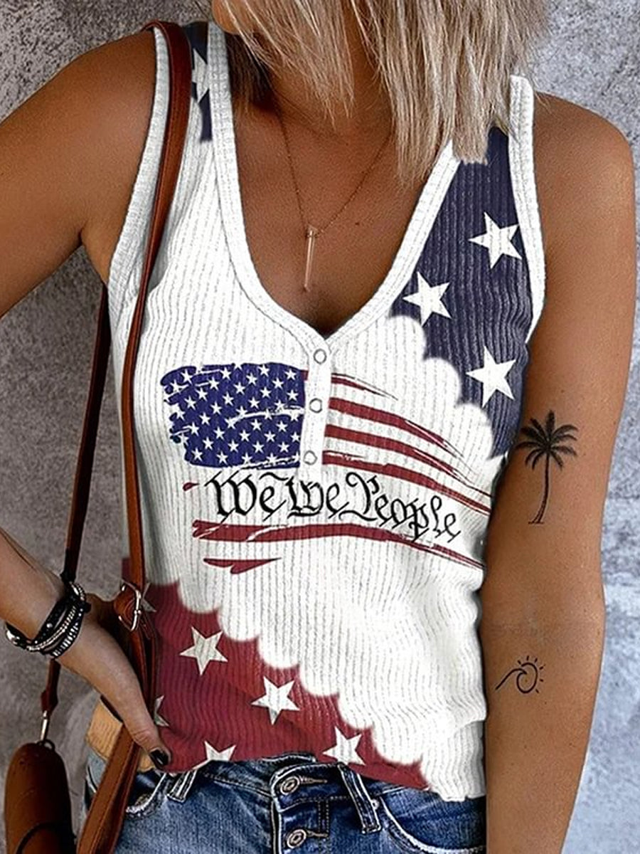 Women's Vintage Flag Independence Day Printed Casual Tank Top