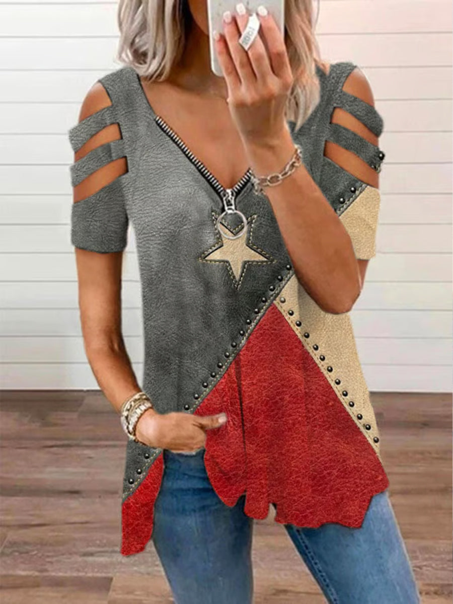 Women's Independence Day Printed V-Neck T-Shirt