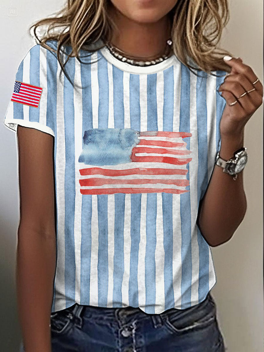 Women's 4th of July Flag Printed T-shirt