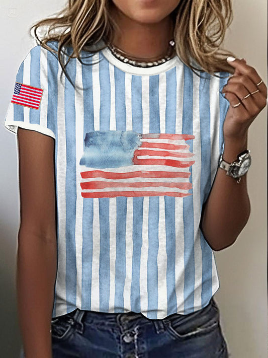 Women's 4th of July Flag Printed T-shirt