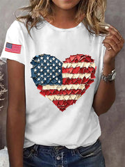 Women's Independence Day Brushstroke Hand Drawn Heart Short Sleeve T-Shirt