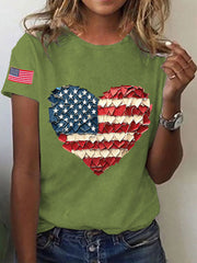 Women's Independence Day Brushstroke Hand Drawn Heart Short Sleeve T-Shirt