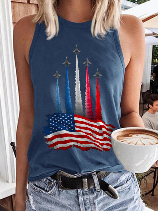 Women's  Independence Day American Flag Jet Planes Print Casual Vest