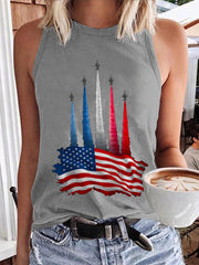 Women's  Independence Day American Flag Jet Planes Print Casual Vest