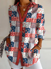 Women's Independence Day Vintage Floral Patchwork Shirt