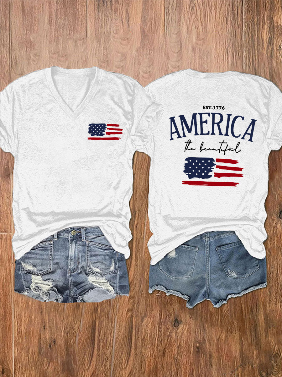 Women's 4th Of July Printed V-neck T-shirt