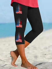 Women's Independence Day American Flag Jet Planes Print Casual Cropped Leggings