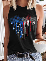 Women's Independence Day American Flag Fireworks Heart Print Casual Vest
