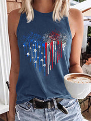Women's Independence Day American Flag Fireworks Heart Print Casual Vest