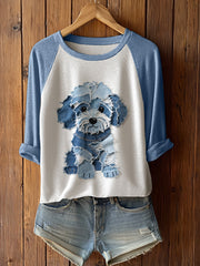 Women's Cute Dog Patchwork Art Long Sleeve T-Shirto