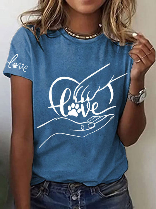 Women's Paw And Hand Printed Casual T-Shirt