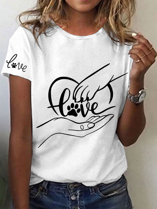 Women's Paw And Hand Printed Casual T-Shirt