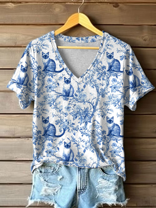Women's Siamese Cat Print Casual T-Shirt