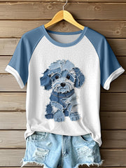 Women's Cute Dog Pattern Patchwork Art T-Shirt