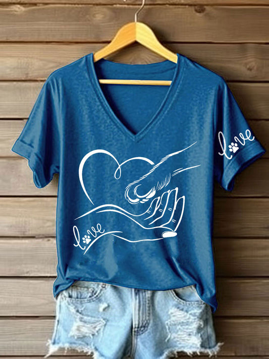 Women's Paw And Hand Printed Casual T-Shirt