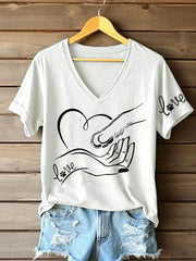 Women's Paw And Hand Printed Casual T-Shirt