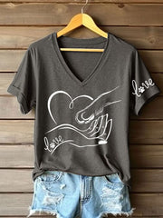 Women's Paw And Hand Printed Casual T-Shirt