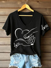 Women's Paw And Hand Printed Casual T-Shirt