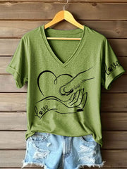 Women's Paw And Hand Printed Casual T-Shirt