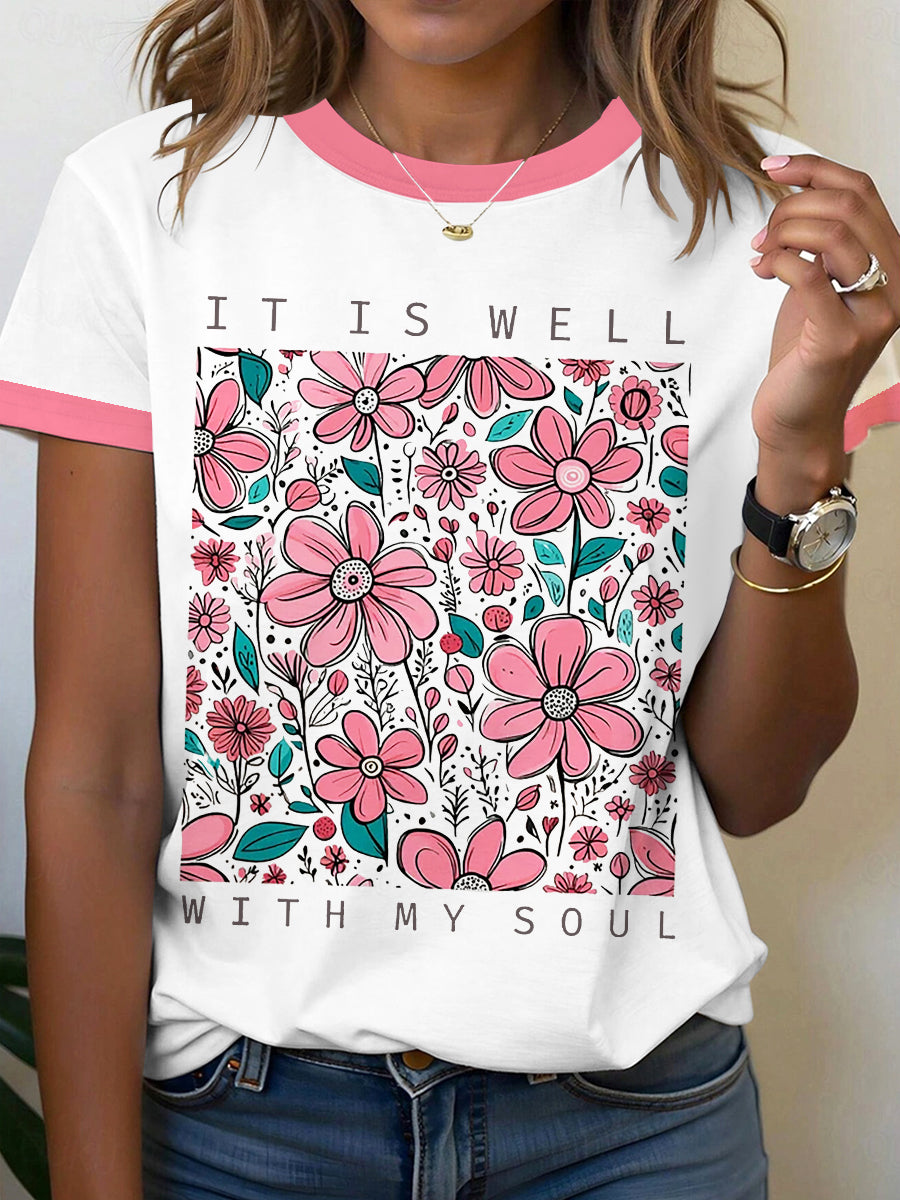 Women's It Is Well With My Soul Floral T-Shirt