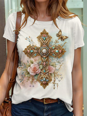 Women's Faith Cross Floral Print T-Shirt