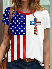 Women's American Flag Cross Print T-Shirt
