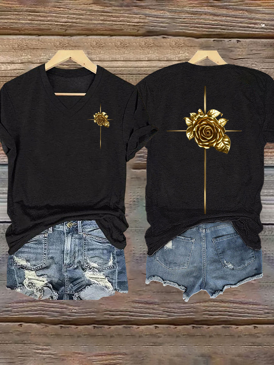 Women's Faith Cross Floral Print T-Shirt