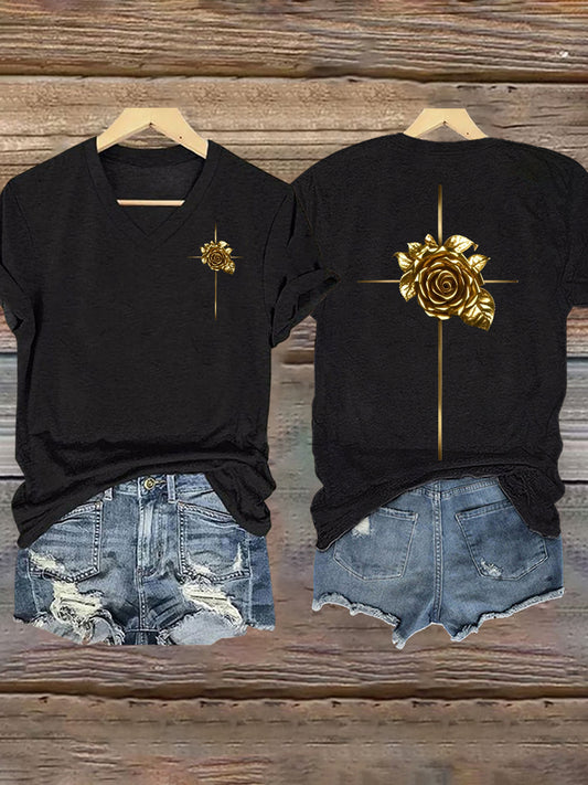 Women's Faith Cross Floral Print T-Shirt