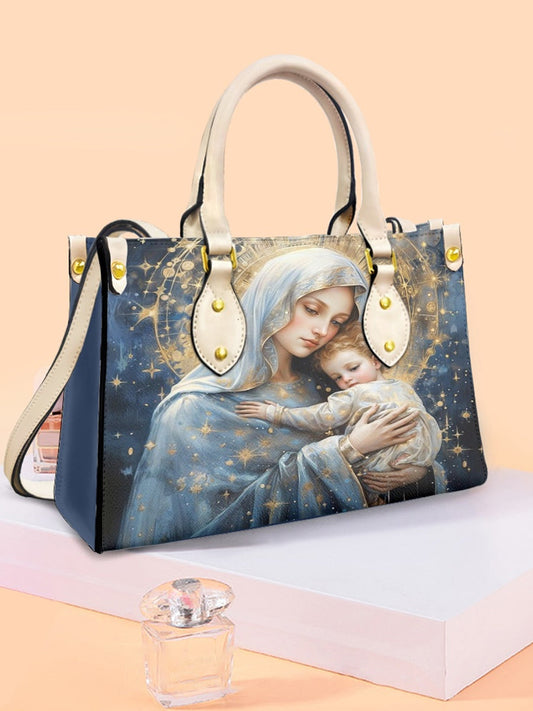 Women's Faith Virgin Mary Leather Tote Shoulder Bag