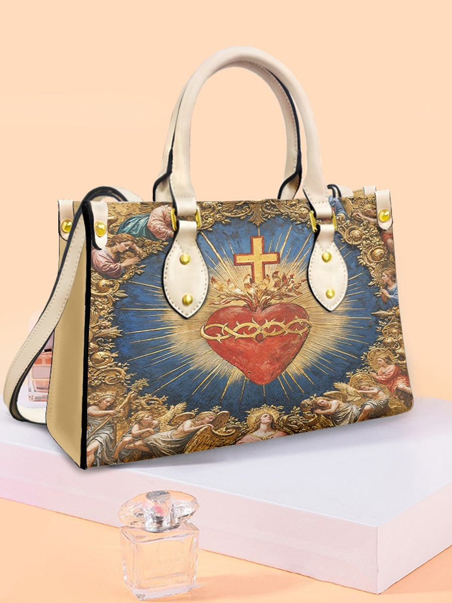 Women's Faith Cross Leather Tote Shoulder Bag