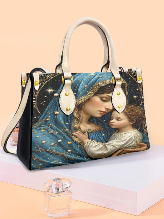 Women's Faith Virgin Mary Leather Tote Shoulder Bag