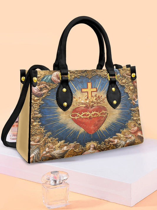 Women's Faith Cross Leather Tote Shoulder Bag