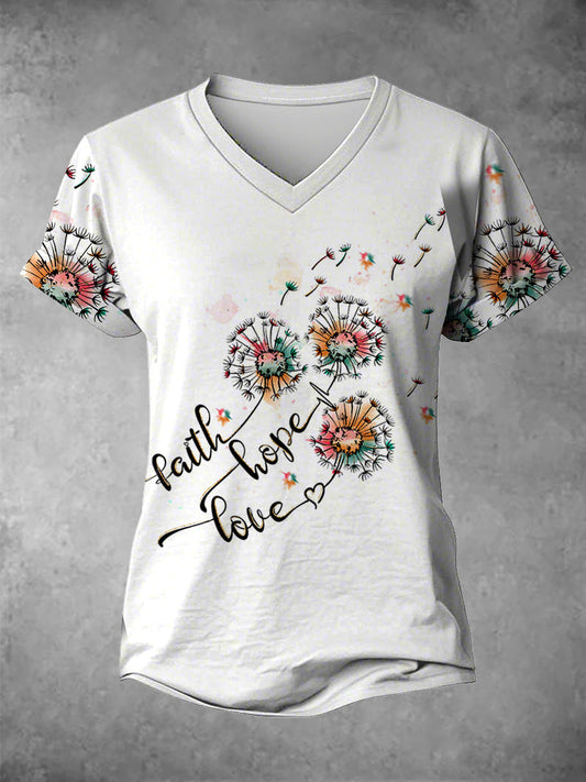 Women's Faith Hope Love Dandelion Short-sleeved T-shirt
