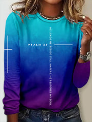 Printed He Leads Me Beside Still Waters Casual Long Sleeve Shirt