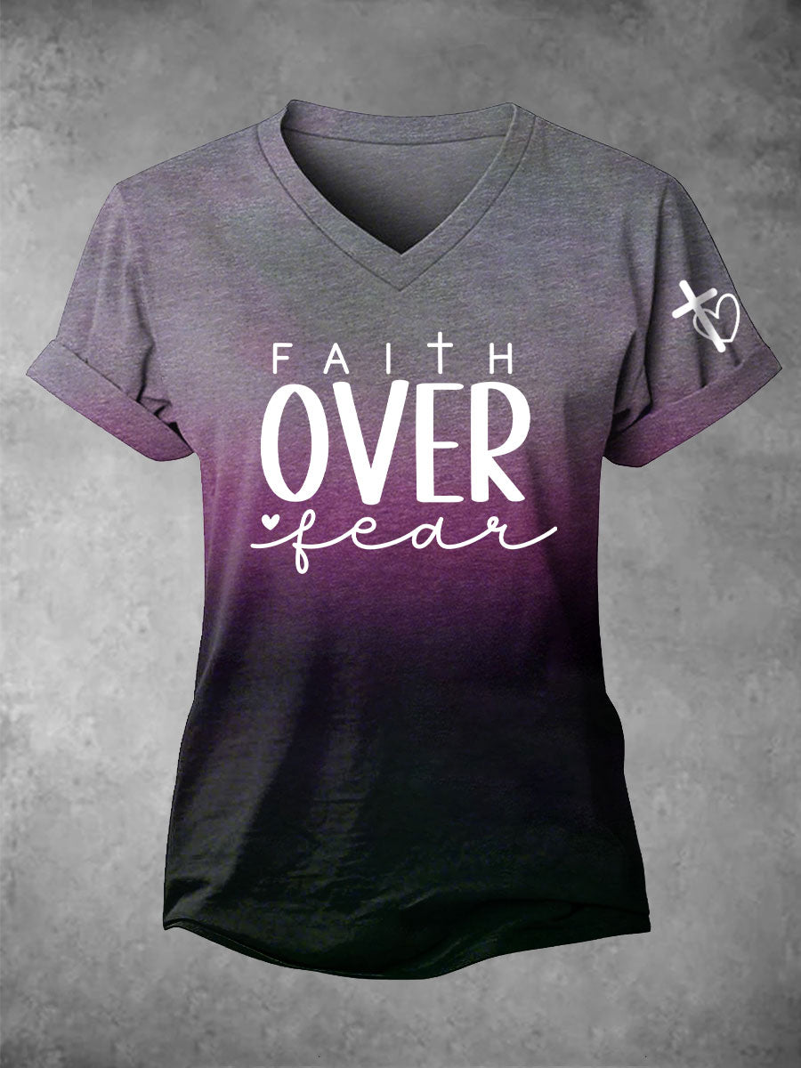 Women's Faith Over Fear Printed Casual T-Shirt