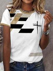 Women's Faith Over Fear Cross Faith Geometric Print Casual Tee