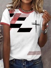 Women's Faith Over Fear Cross Faith Geometric Print Casual Tee