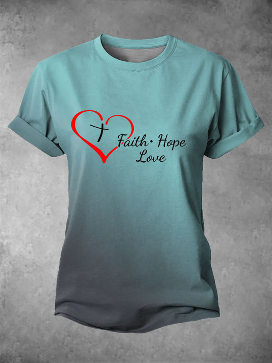 Women's Faith Hope Love Printed Casual  T-shirt