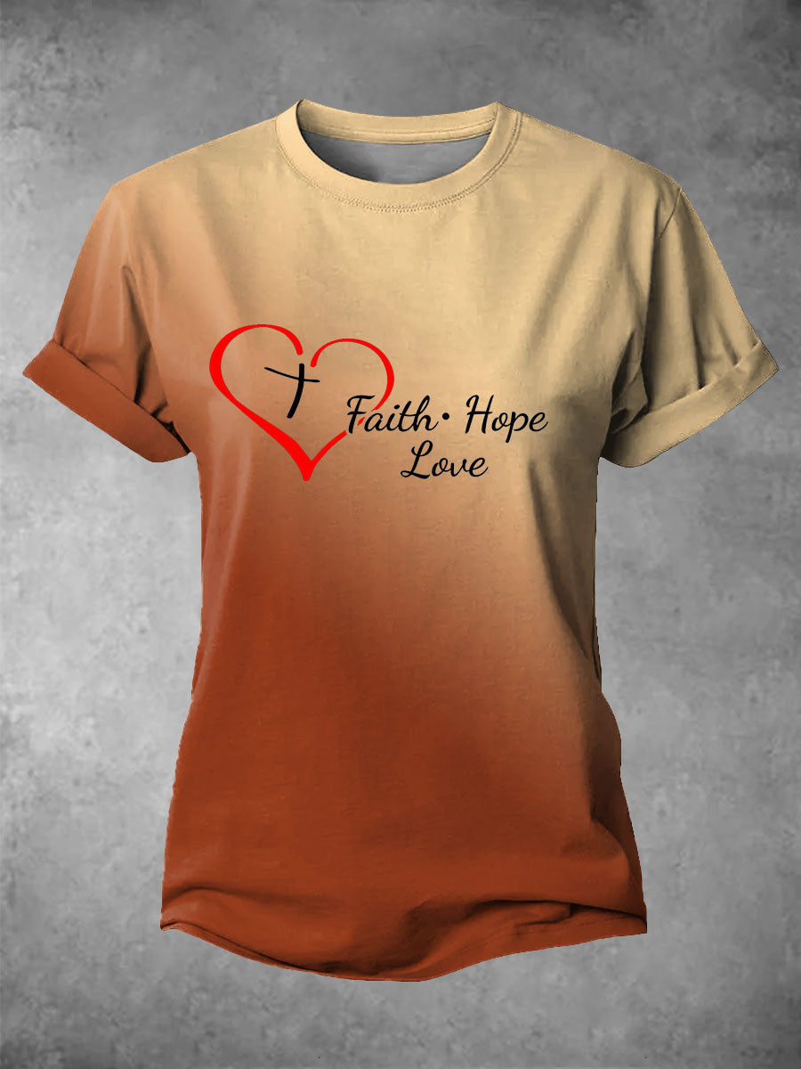 Women's Faith Hope Love Printed Casual  T-shirt