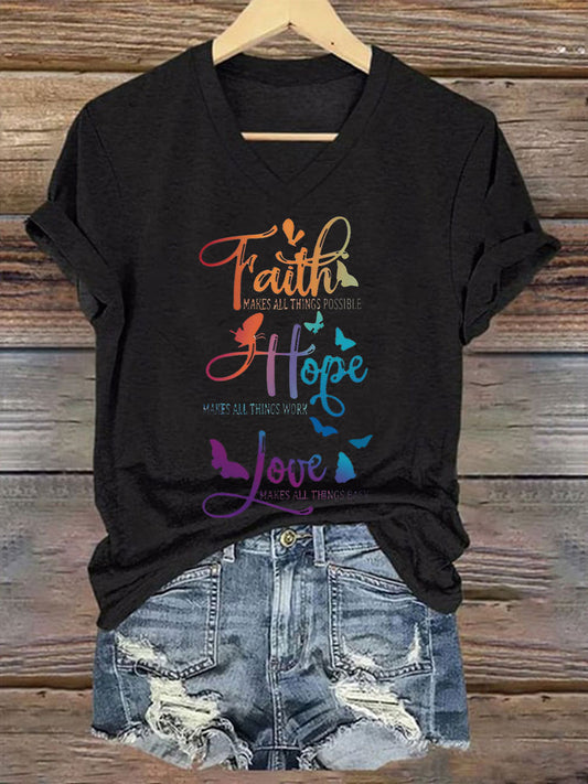 Women's Faith Hope Love Printed Casual  T-shirt