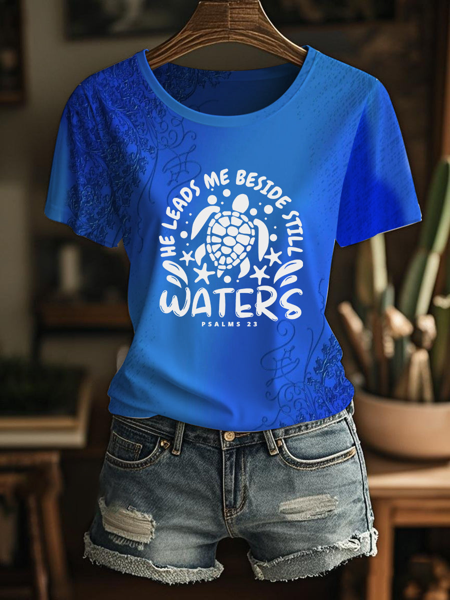 Women's He Leads Me Beside Still Waters Short-sleeved T-shirt