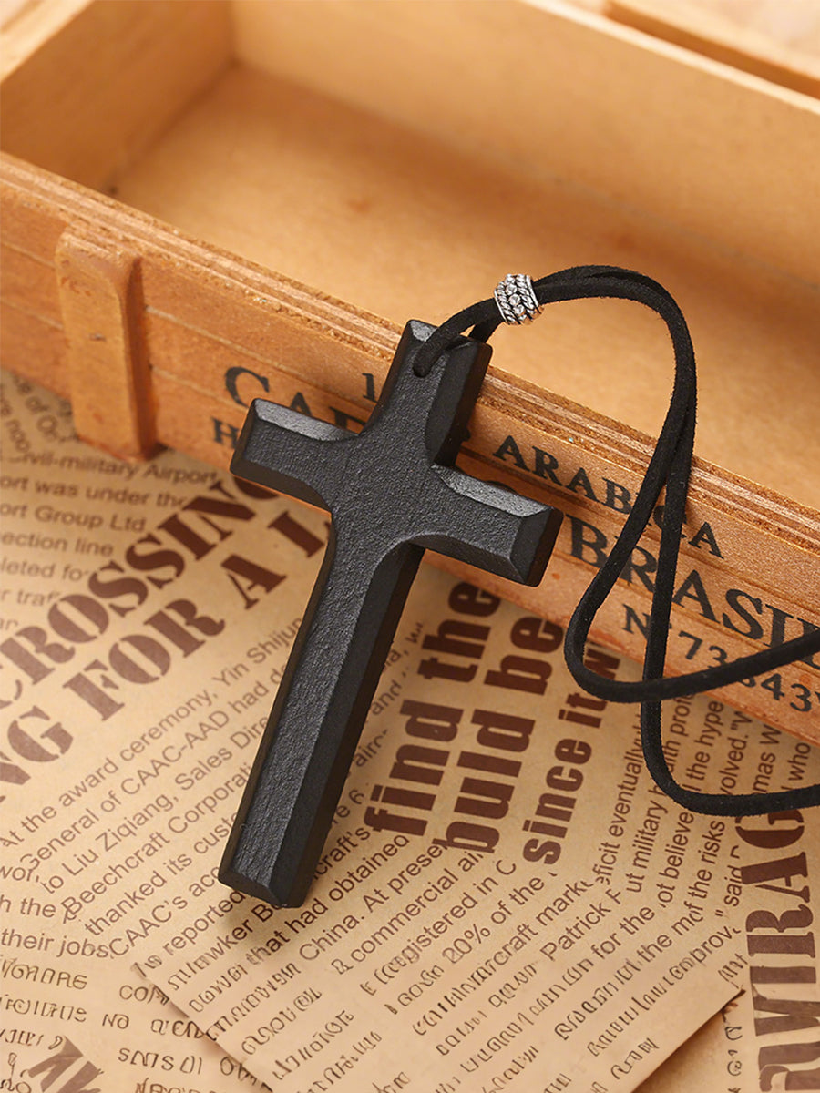 Men's Vintage Cross Wooden Necklace