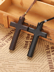 Men's Vintage Cross Wooden Necklace
