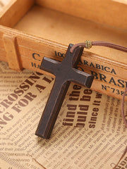 Men's Vintage Cross Wooden Necklace