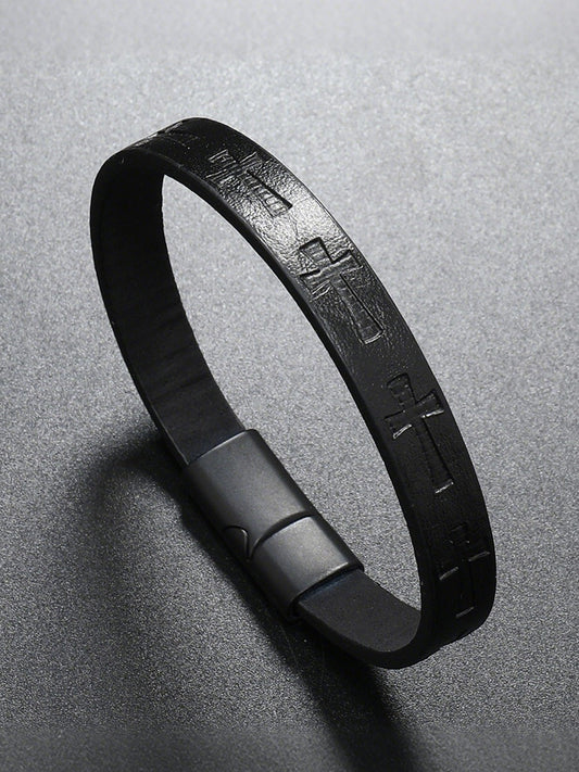 Men's Vintage Cross Alloy Leather Bracelet