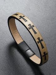 Men's Vintage Cross Alloy Leather Bracelet