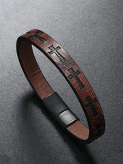 Men's Vintage Cross Alloy Leather Bracelet